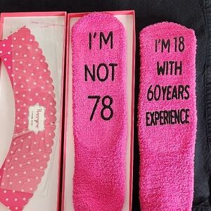 New Happypop Pink Fuzzy Birthday Socks with Fun Quotes